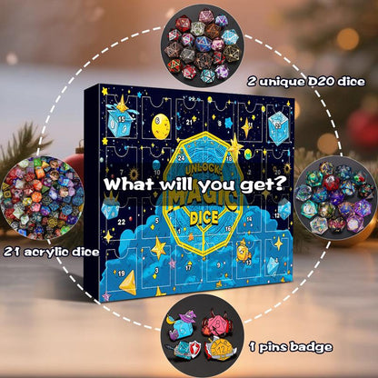 🔥LAST DAY 49% OFF - 🎄🎲2025 Christmas Dice Advent Calendar -with 24 holes Include Badge