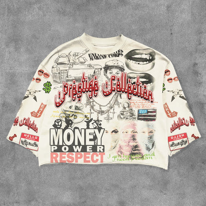 Money Power Respect Printed Three-quarter Sleeve T-shirt