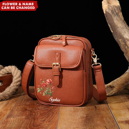 Personalized Birthday Flower Anti-Theft Purse Crossbody Leather Bag
