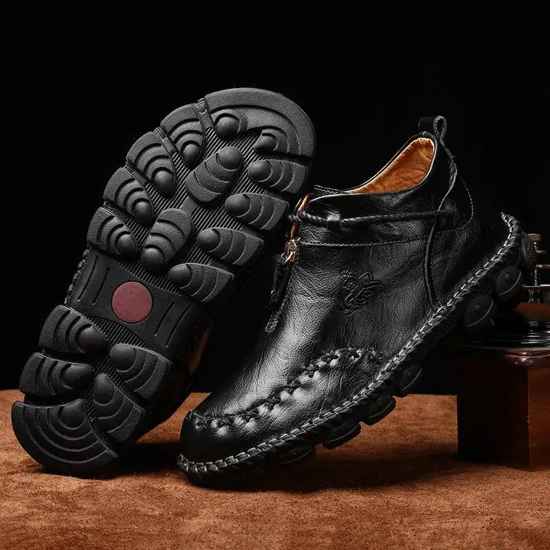 Mens Hand Stitching Non-Slip Soft Sole Genuine Leather Ankle Chukka Boots