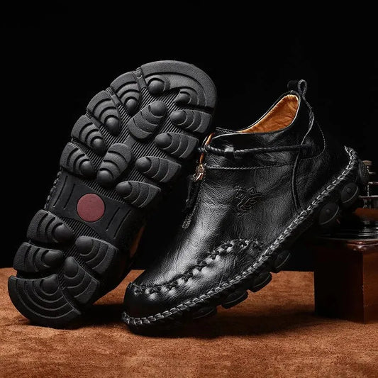 Mens Hand Stitching Non-Slip Soft Sole Genuine Leather Ankle Chukka Boots