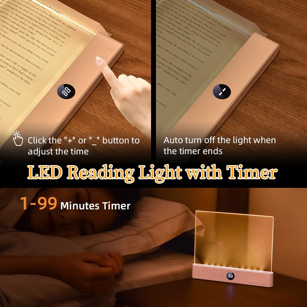 📖 Rechargeable LED Book Light – Full Page, Dimmable, 3 Colors & Timer | Perfect Gift for Readers 🌙
